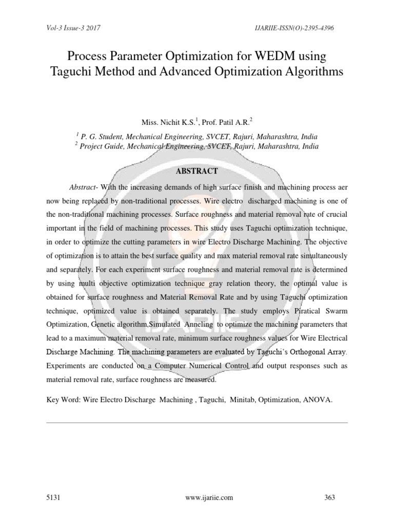 Process Parameter Optimization For Wedm Using Taguchi Method 1uv5nsp245 ...
