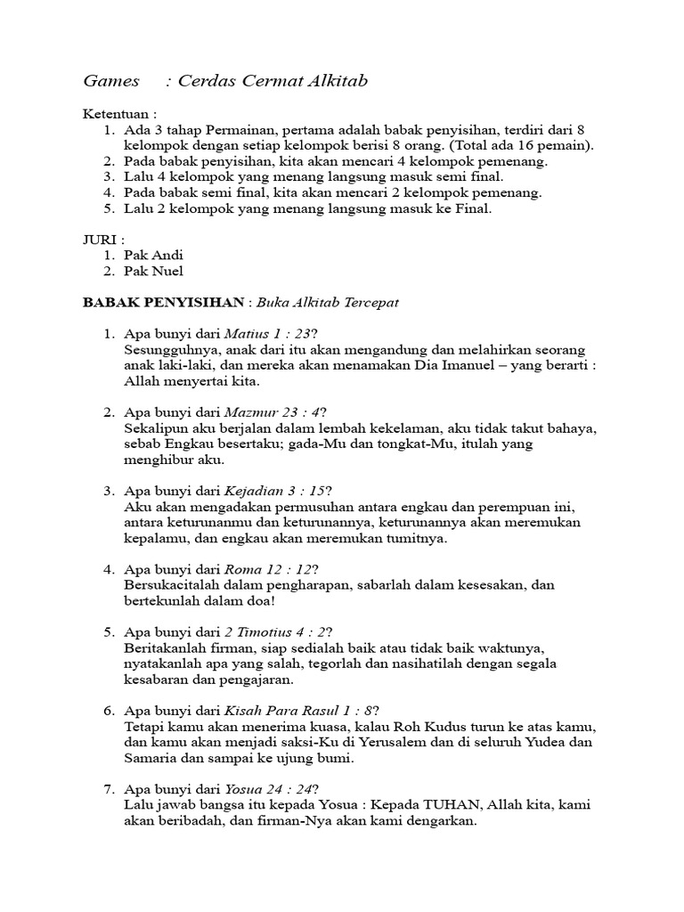 Cerdas Cermat Alkitab | PDF