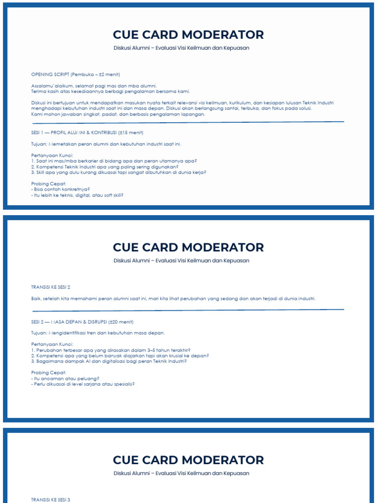 Cue Card FGD Alumni | PDF