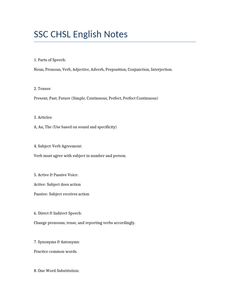 SSC CHSL 2023 English Notes | PDF