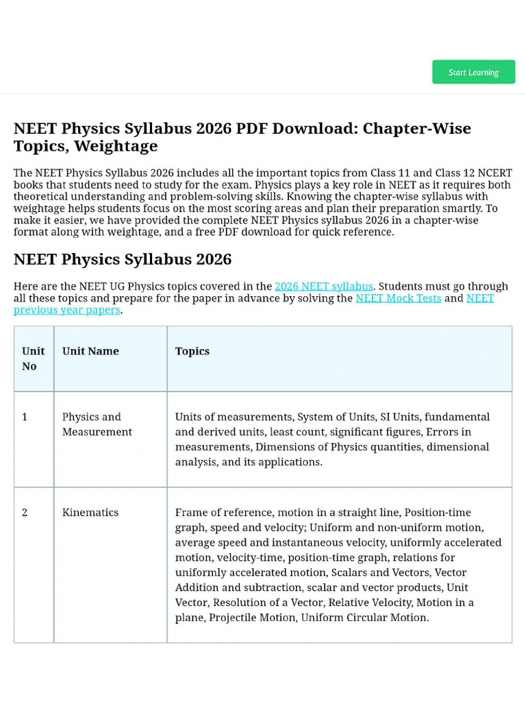 NEET Physics Syllabus 2026 PDF Download - Chapter-Wise Topics ...