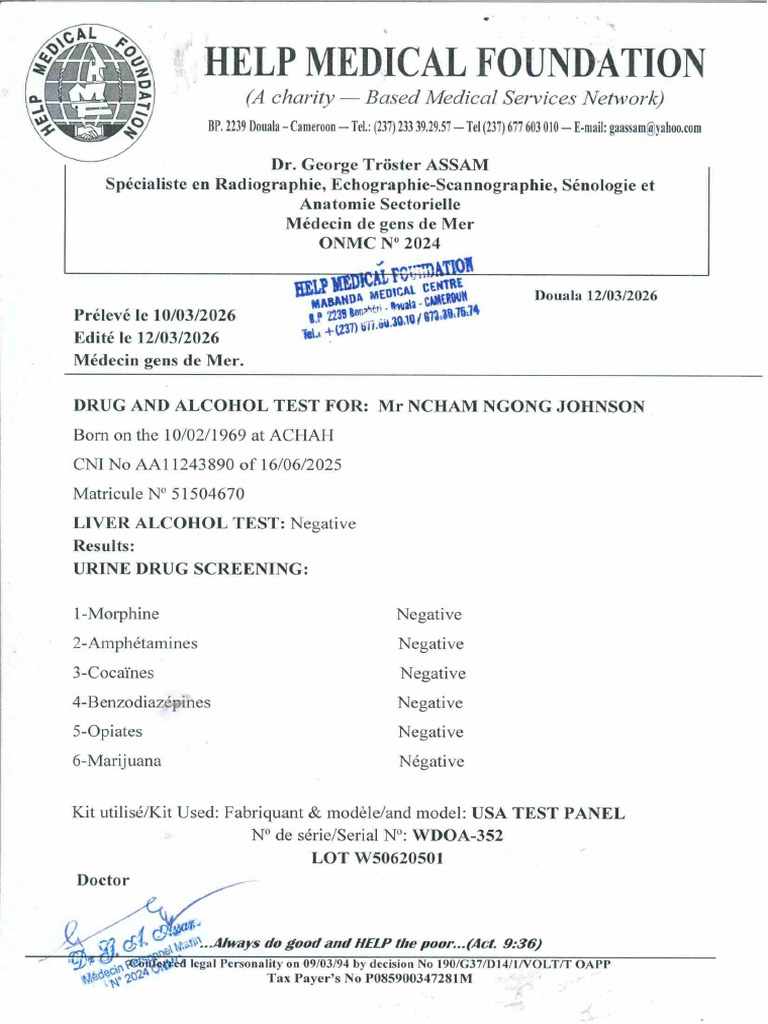 Drug and Alcohol Test Ncham Ngong Johnson | PDF