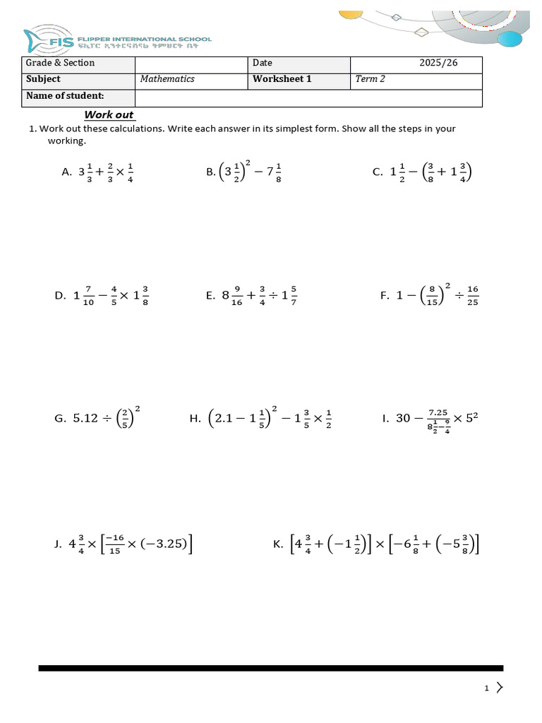 Stage-9 Math Term 2 Worksheet - 1 | PDF