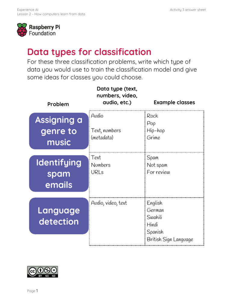 L2-A3A - en - Worksheet Answers 3 - Data Types For Classification | PDF