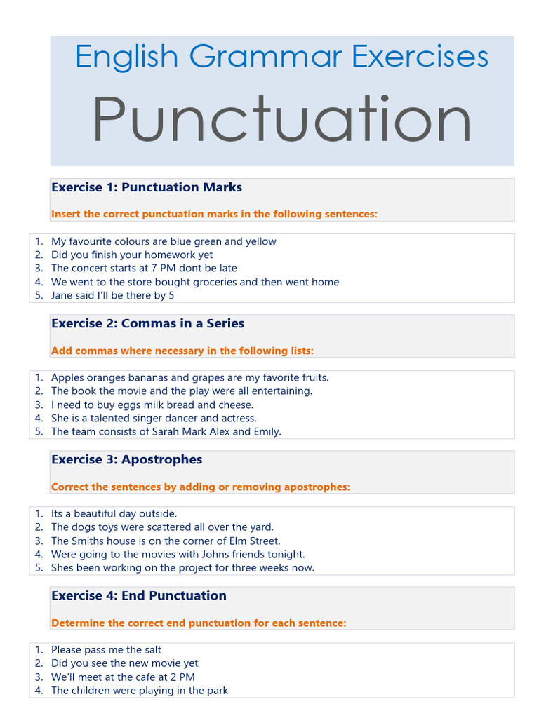 Grammar Exercises Punctuation | PDF