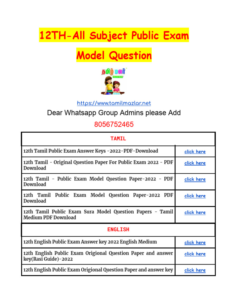 12TH-All Subject Public Model Question-2022 | PDF