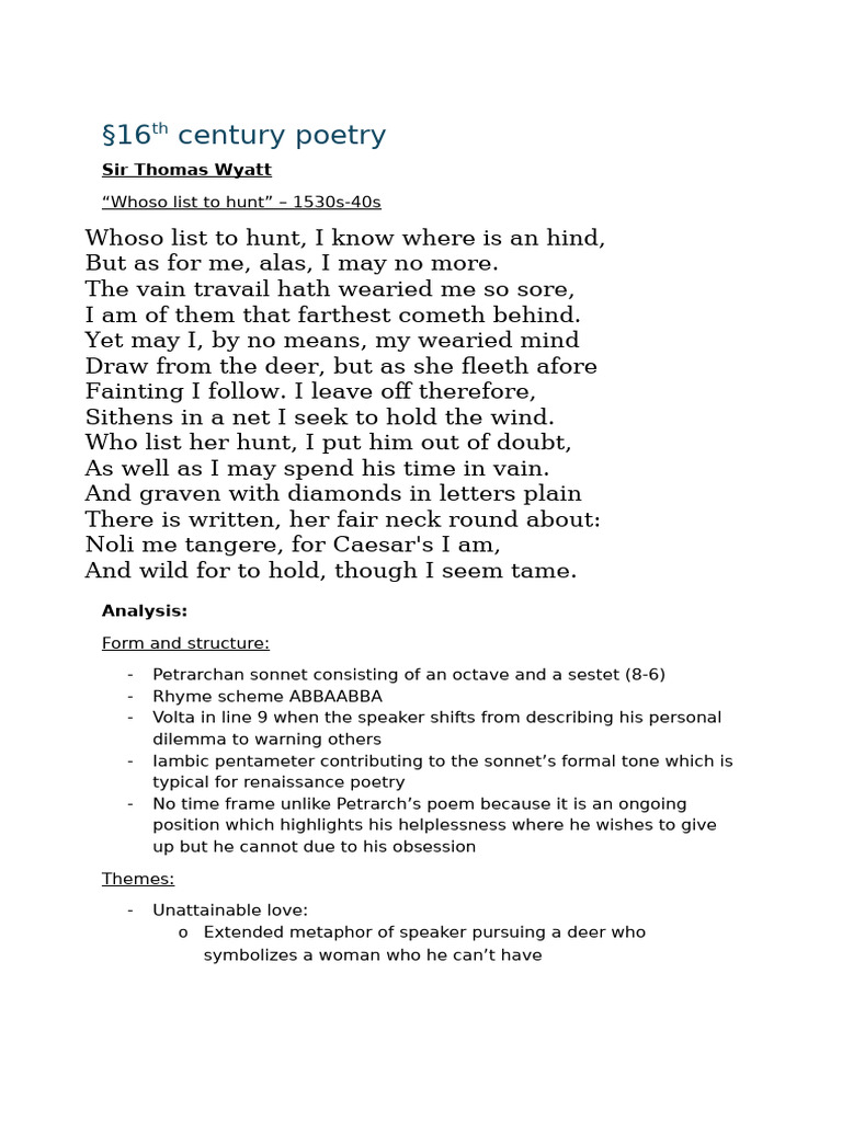16th Century Poetry | PDF | Poetry | Shakespeare's Sonnets