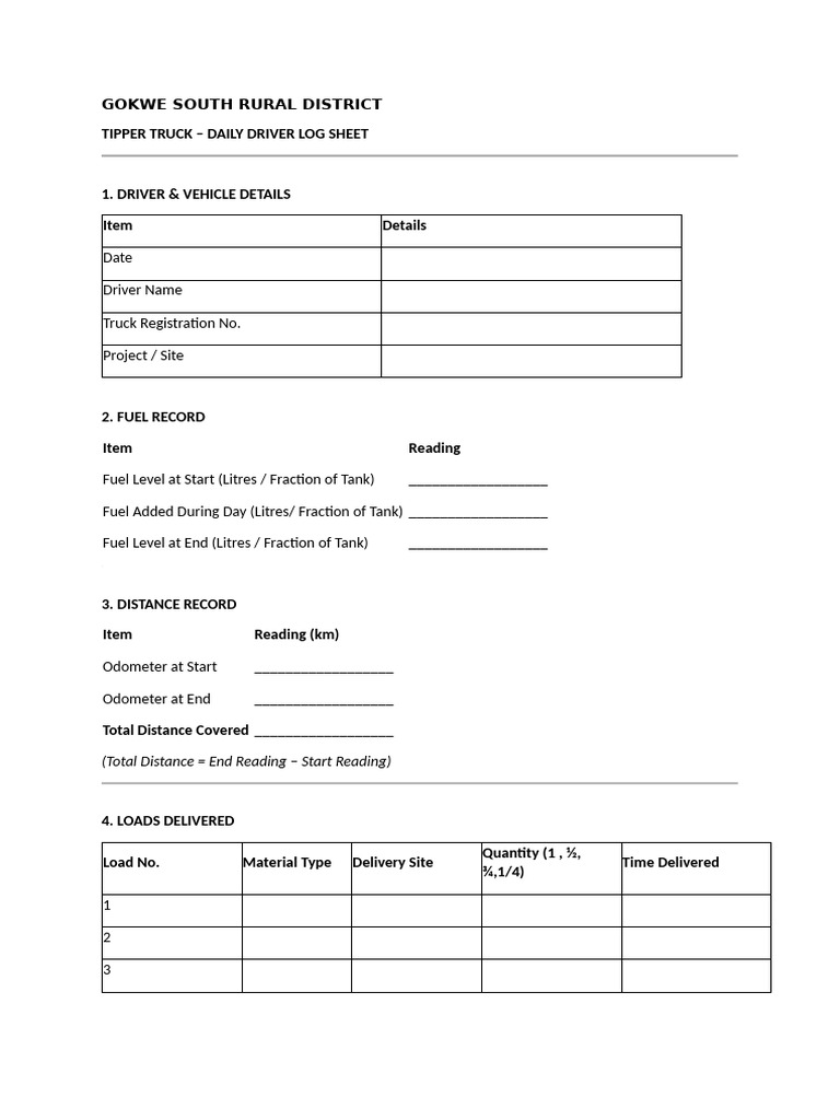 Truck Record Form | PDF