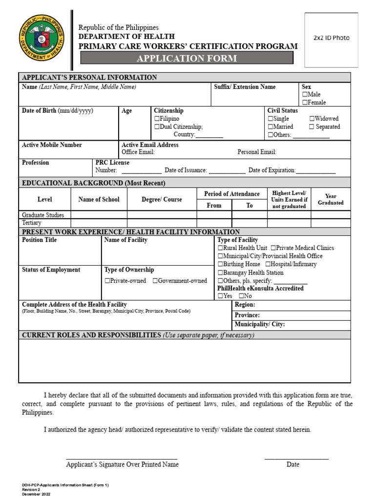 PCW Applicant's Information Sheet | PDF