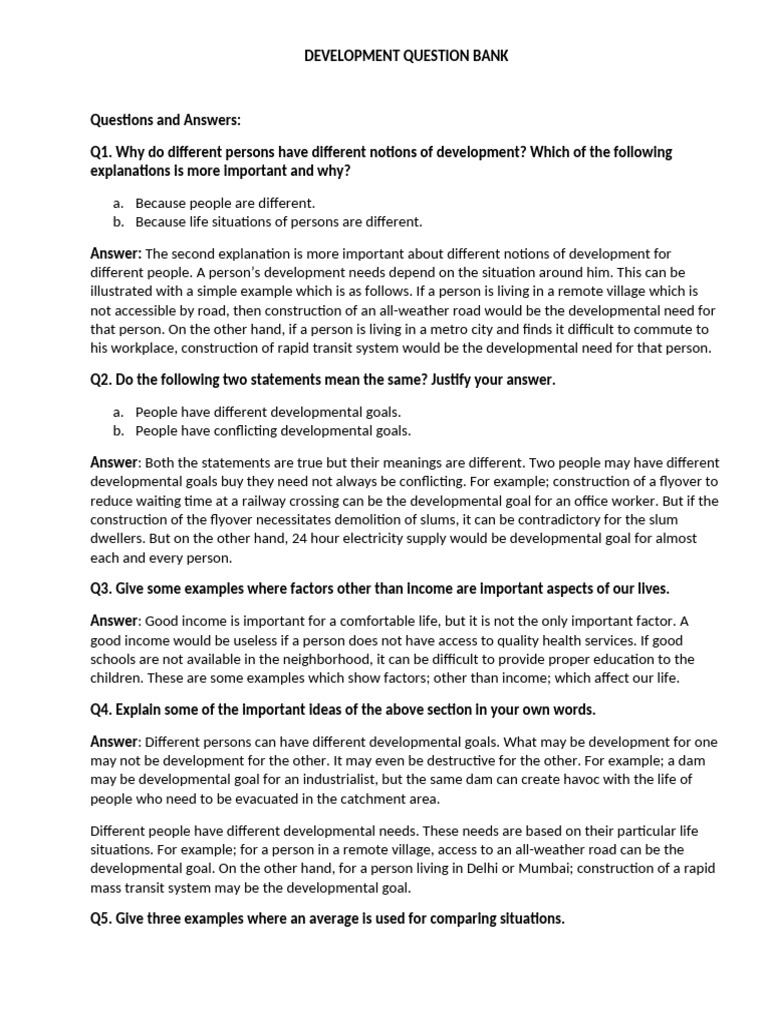 GR 10 Development Question Bank 2025-26 | PDF
