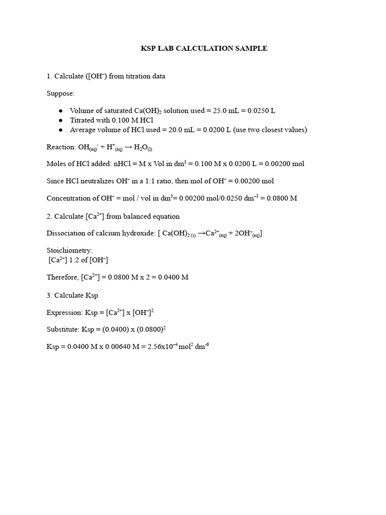KSP Lab Calculation Sample | PDF