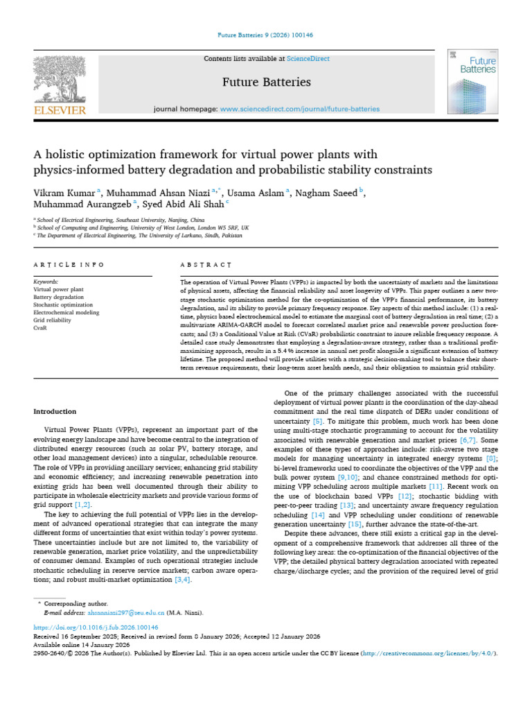 A Holistic Optimization Framework For Virtual Power Plants With | PDF