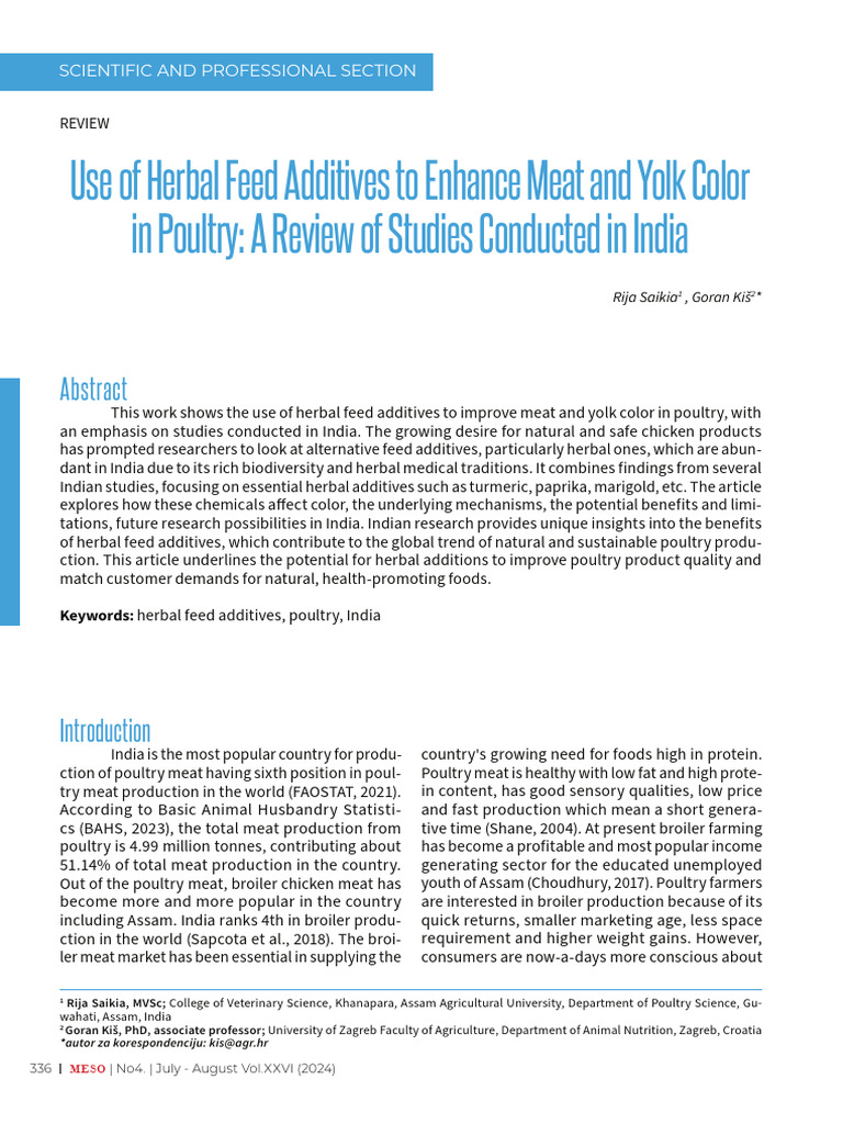 Use of Herbal Feed Additives To Enhance Meat and Yolk Color in Poultry ...