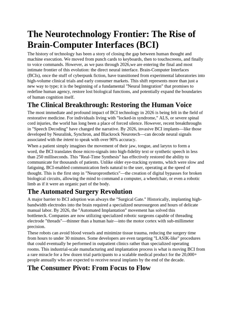 The Neurotechnology Frontier: The Rise of Brain-Computer Interfaces ...