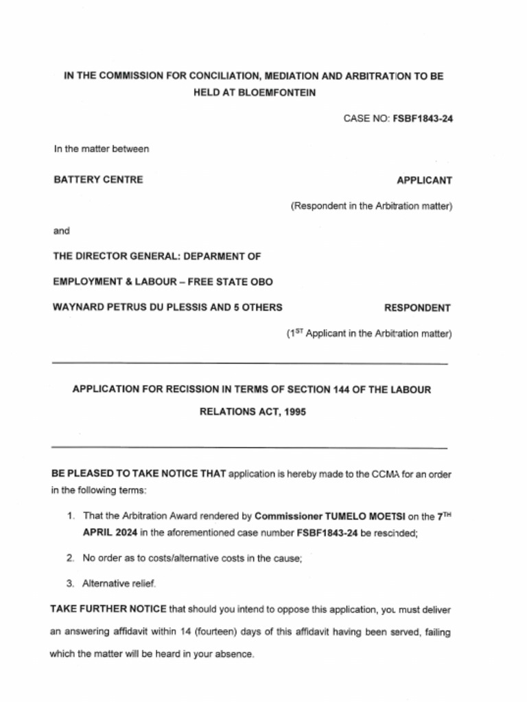 Application For Rescission FSBF1843-24 | PDF