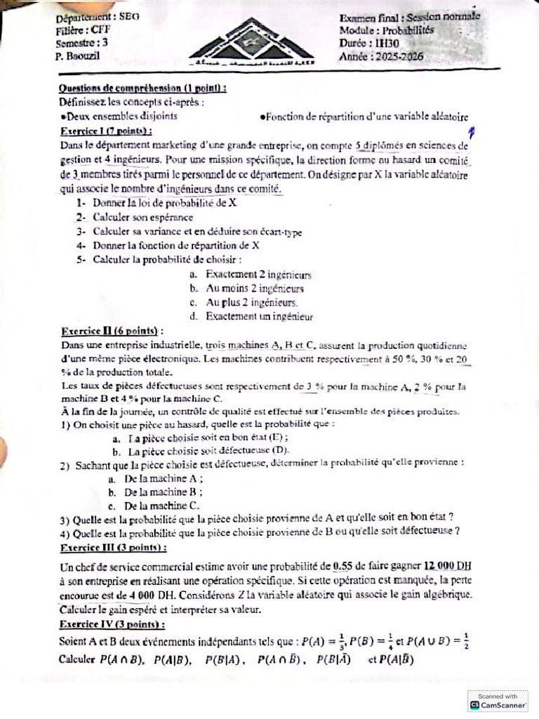 Correction Examen Proba PR - Ibrahim Kharm-1 | PDF
