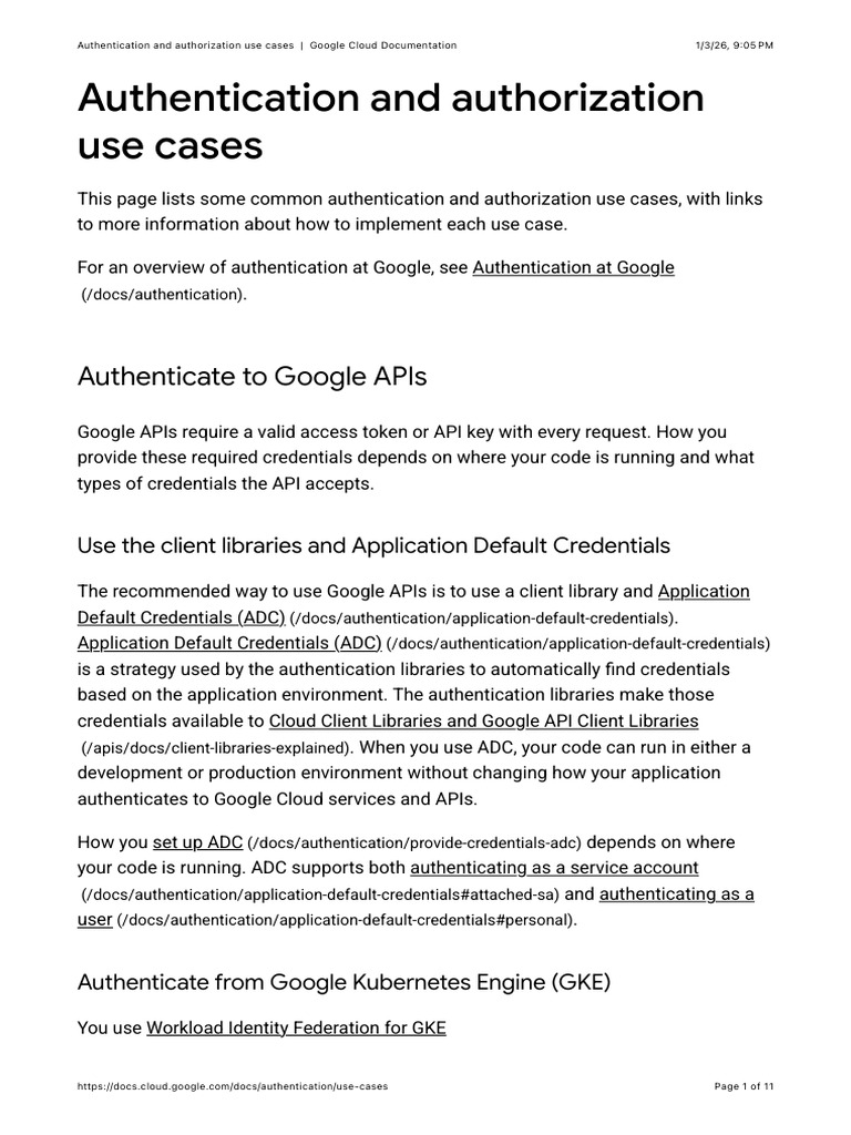 Authentication and Authorization Use Cases - Google Cloud Documentation ...