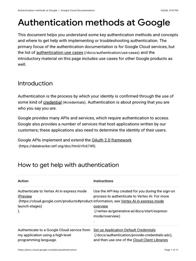 Authentication Methods at Google - Google Cloud Documentation | PDF