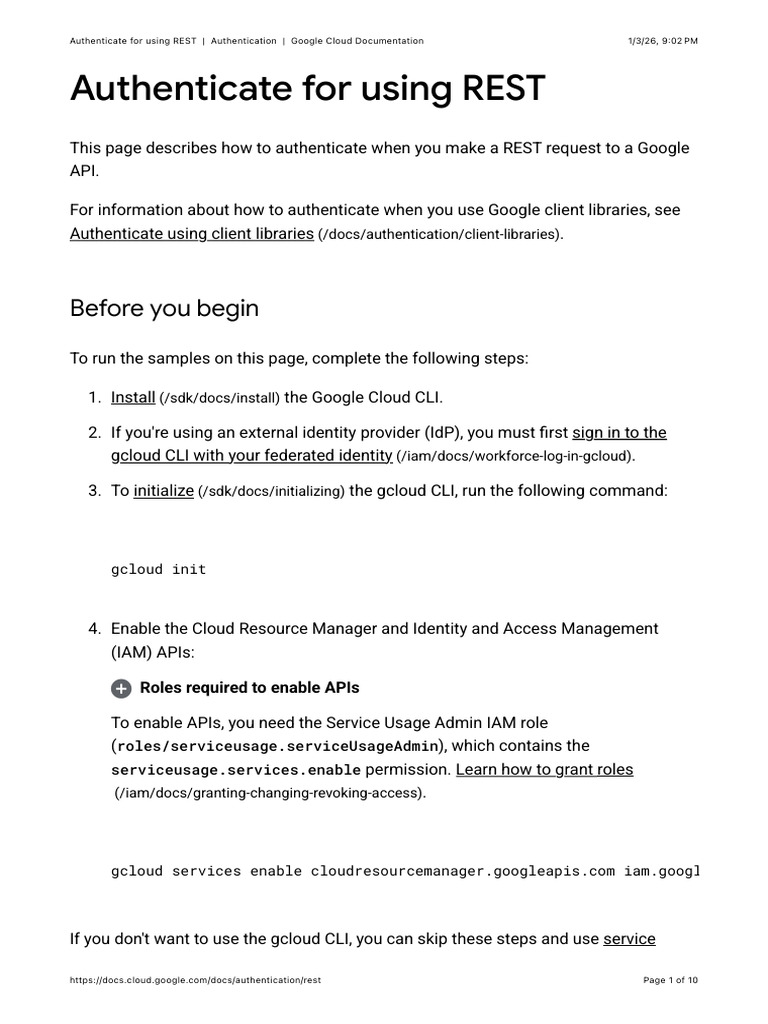 Authenticate For Using REST - Authentication - Google Cloud ...