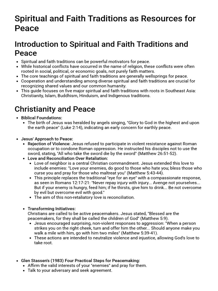Spiritual and Faith Traditions As Resources For Peace | PDF | Faith | Peace