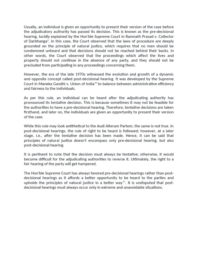 Pre-Decisional and Post-Decisional Hearing | PDF