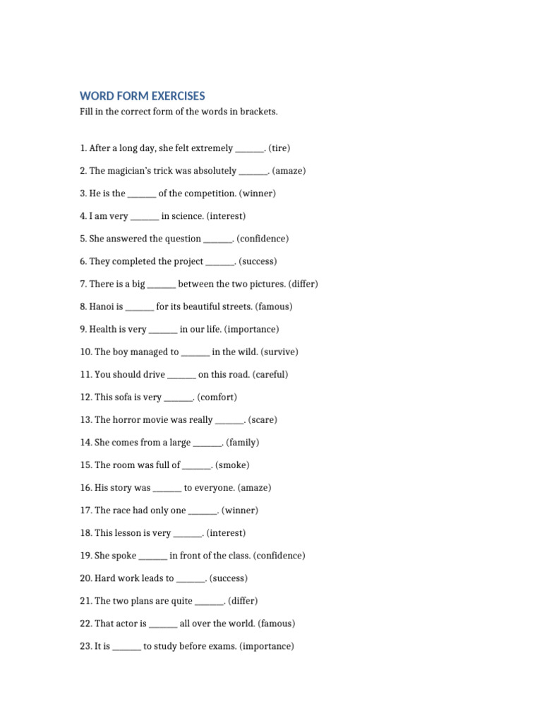 Word Form Exercises | PDF