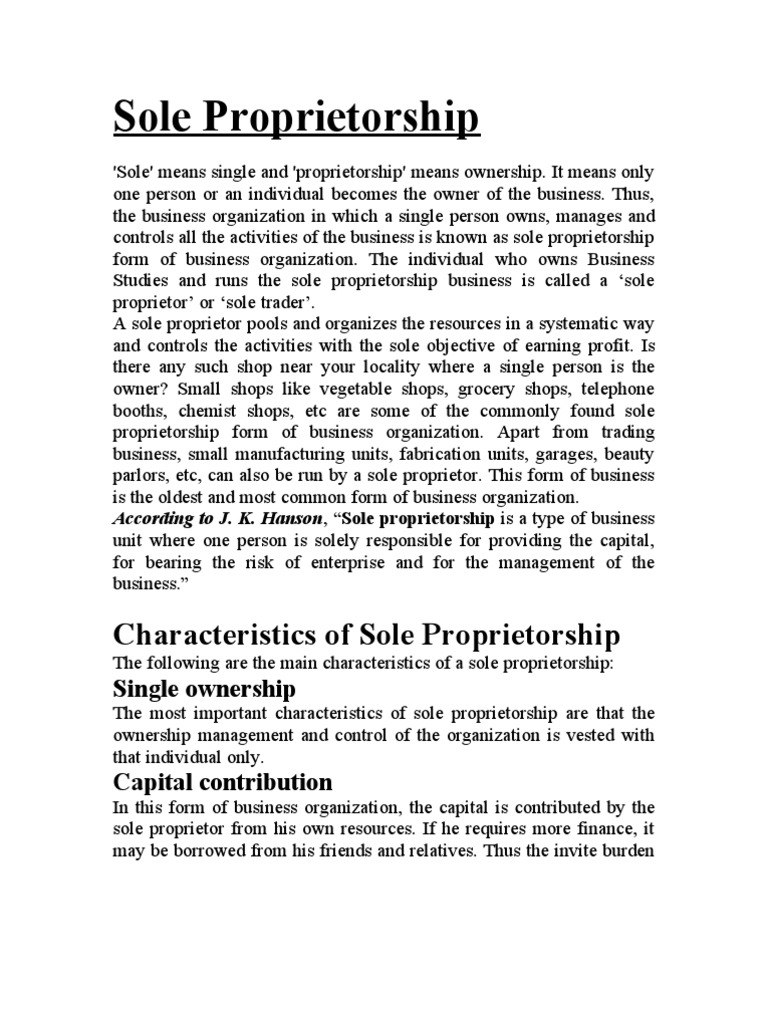 Sole Proprietorship Pdf Sole Proprietorship Entrepreneurship