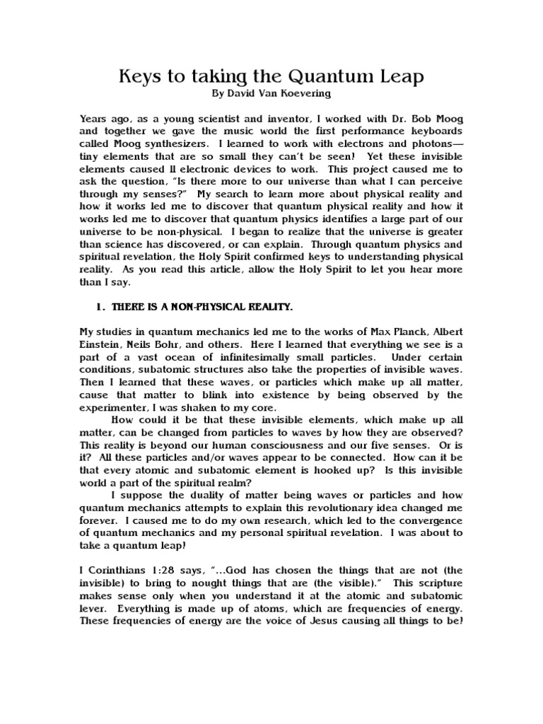 Keys to Quantum Leap Quantum Mechanics Speed Of Light