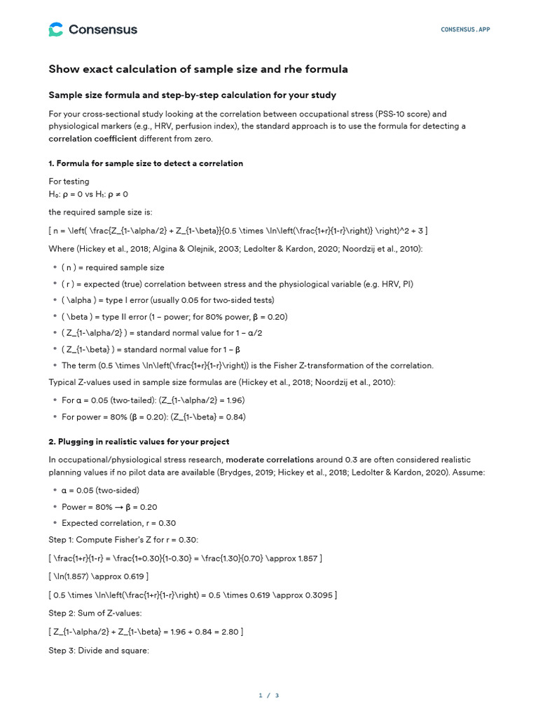 Show Exact Calculation of Sample Size and Rhe Form | PDF