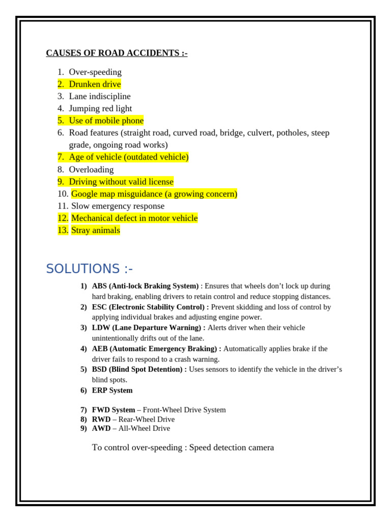 Causes of Road Accidents | PDF