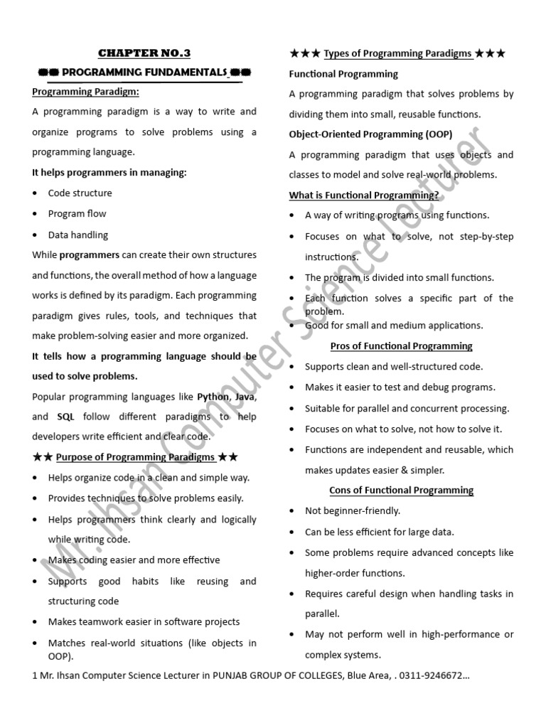 Programming Fundamentals Complete With Exercise | PDF