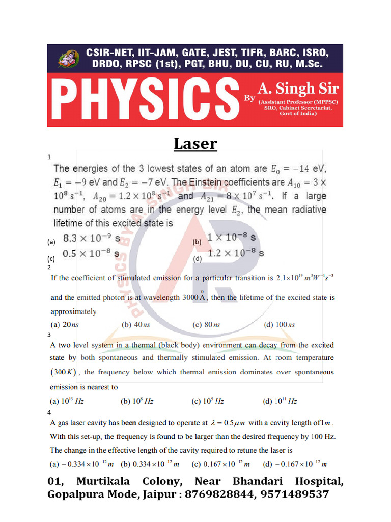 Lasers Problems | PDF