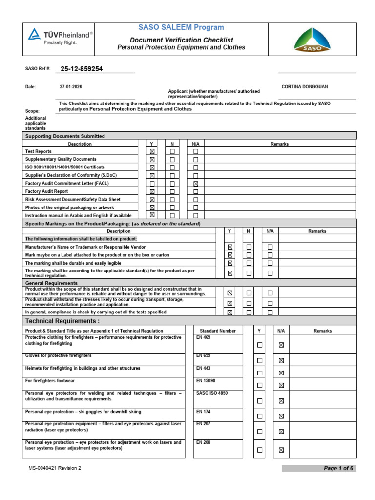 KSA - Saleem - Check List - Personal Protection Equipment and Clothes | PDF