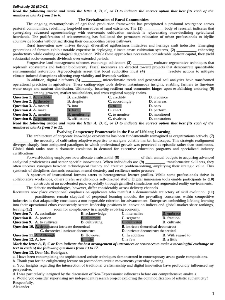 Self-Study 20 (B2-C1) - Keys | PDF