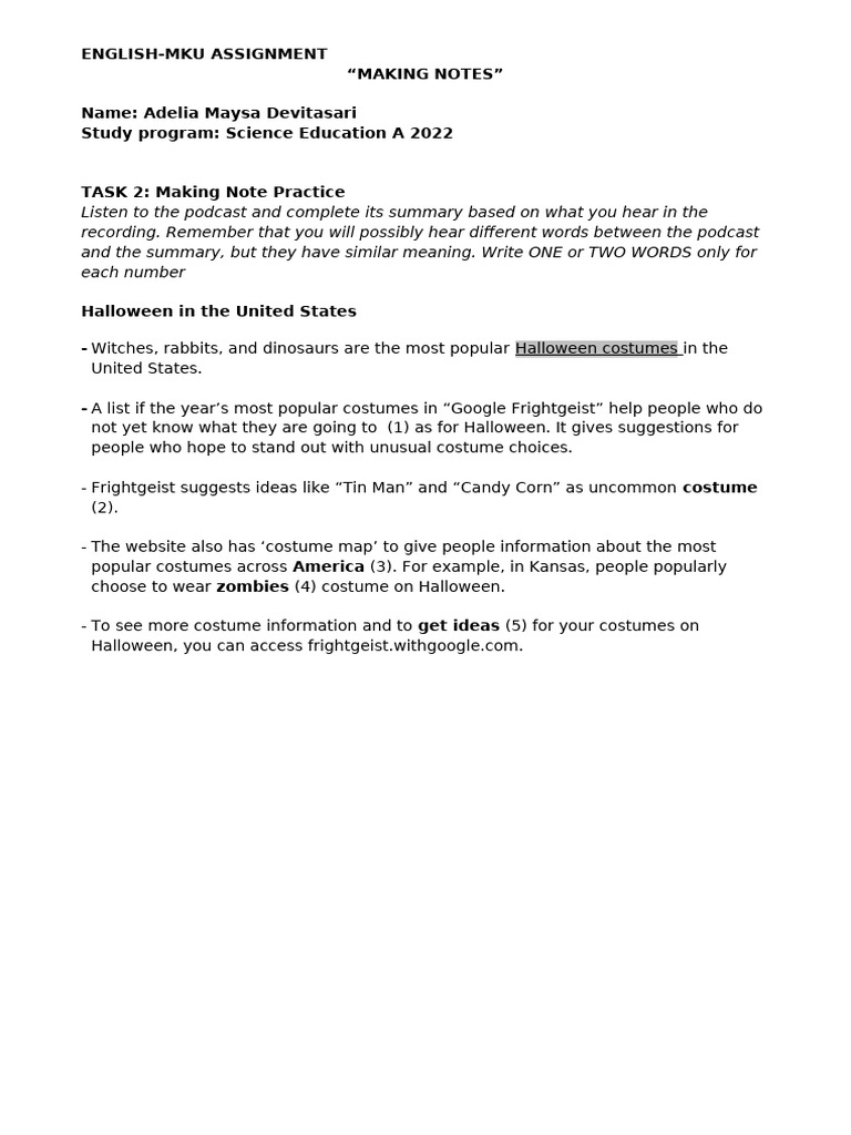 Assignment Guidelines - Making Notes | PDF