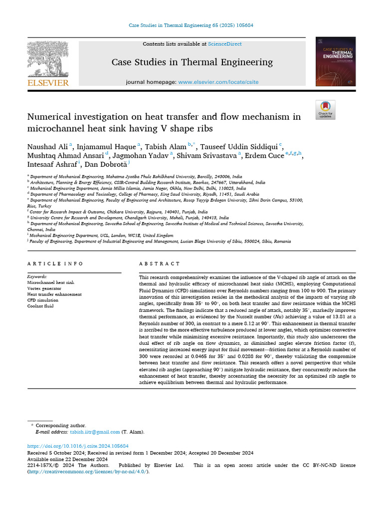 Numerical Investigation On Heat Transfer and Flow Mechanism in ...