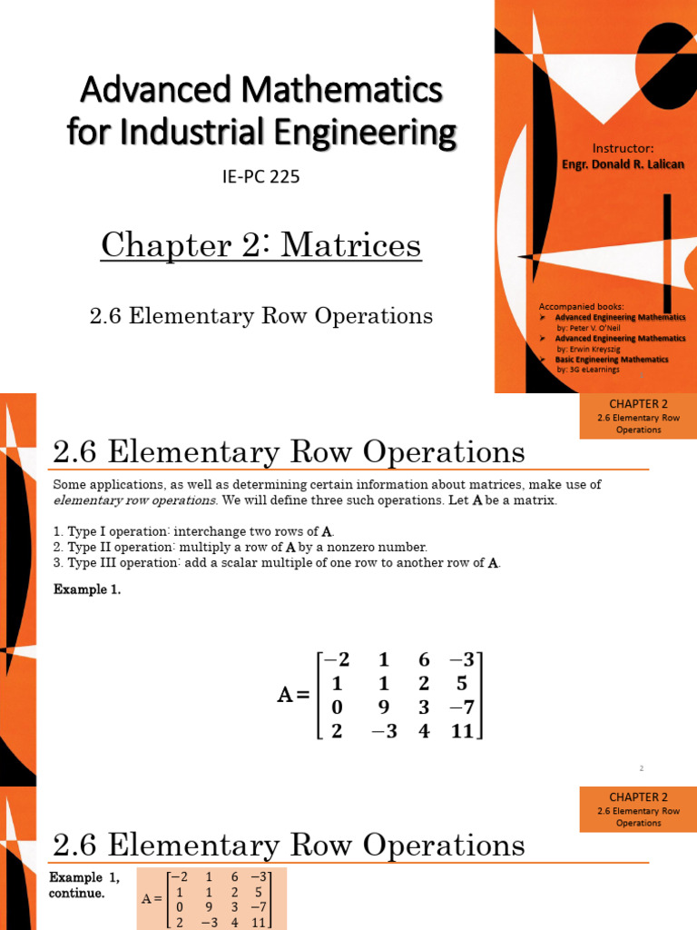 Chapter 2.6-Elementary Row Operations | PDF