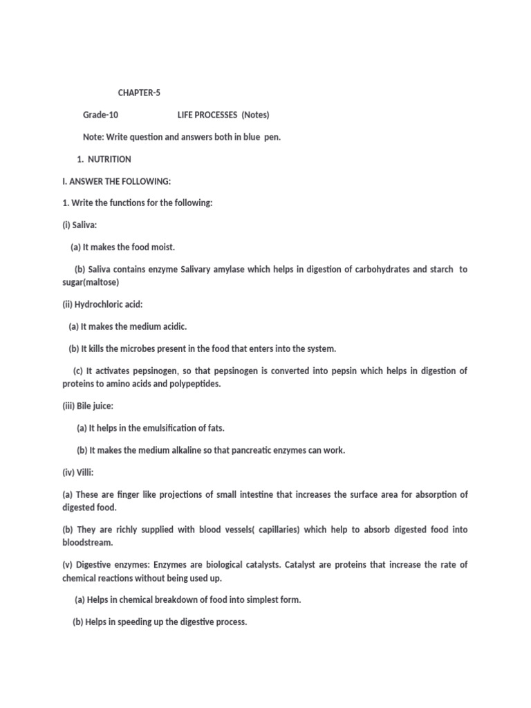 CHAPTER 5 Life Processes Notes | PDF