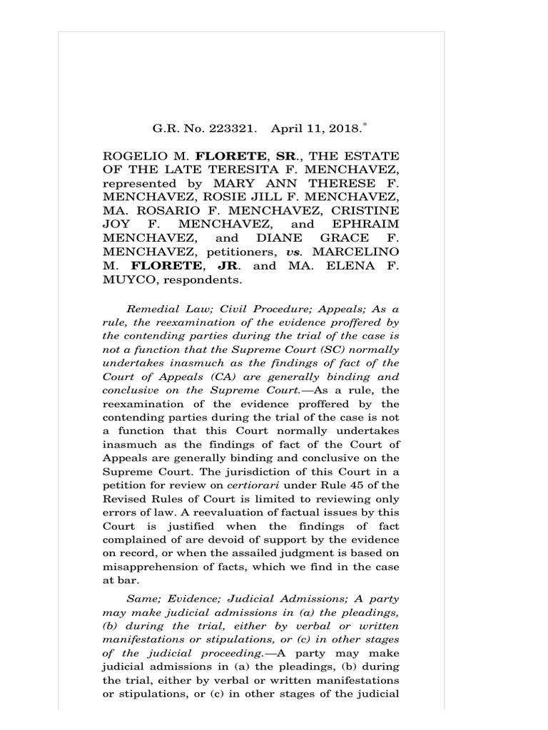 Florete SR vs. Forete JR | PDF | Inheritance | Pleading