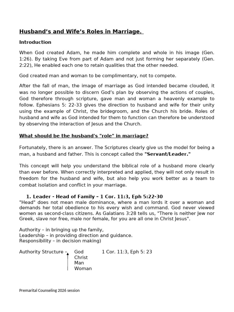 Roles of Husbands and Wives in Marriage | PDF