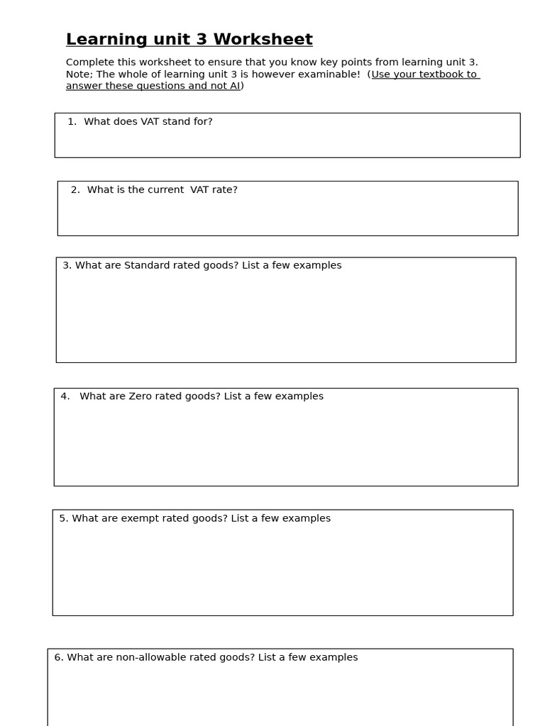 Learning Unit 2 Worksheet | PDF