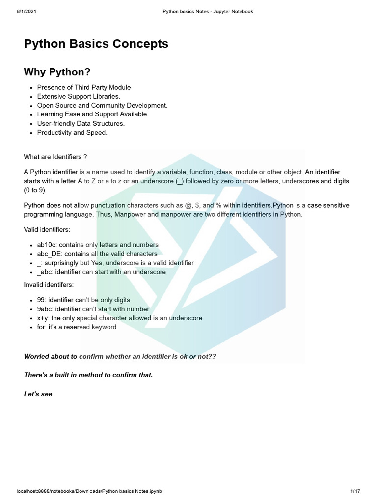 CloudyML Python Basics Notes 1649485387 | PDF | Control Flow | Reserved ...