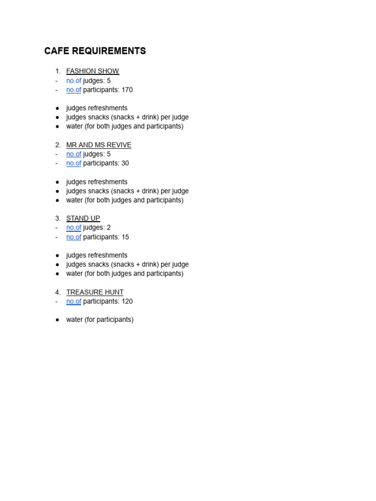 Cafe Requirements | PDF