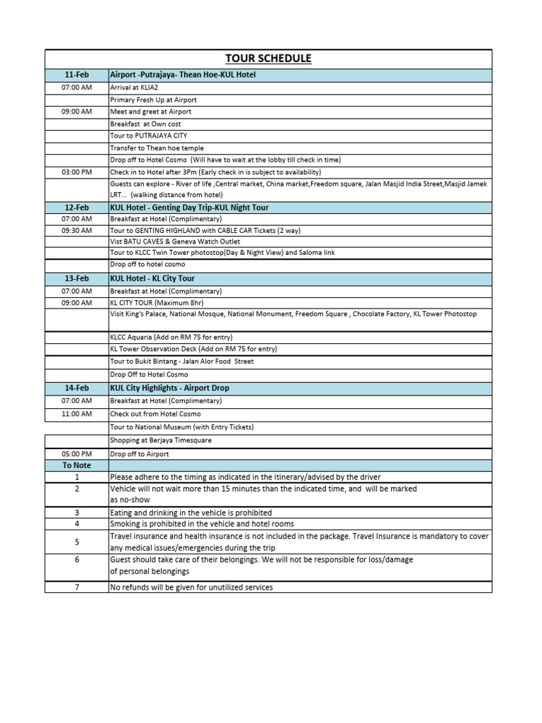 Tour Schedule | PDF