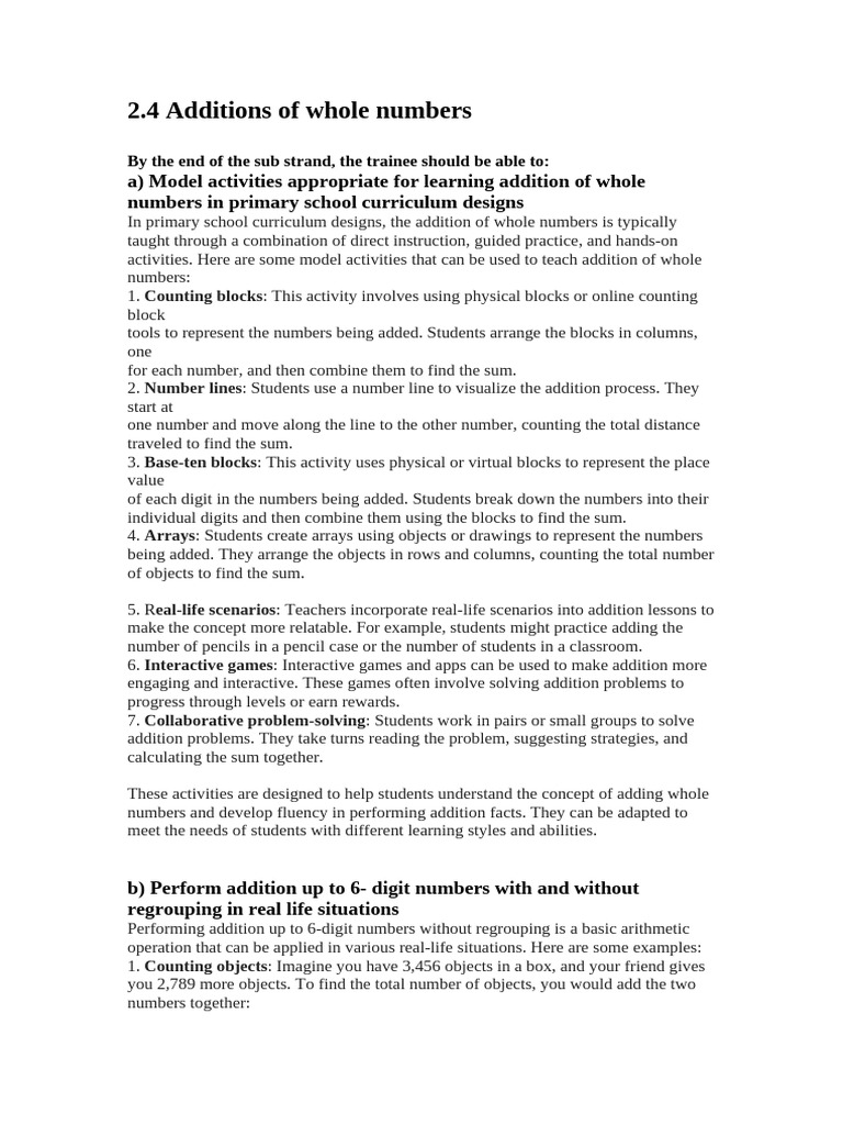 Dte Mathematics Notes On Addition and Subtraction | PDF
