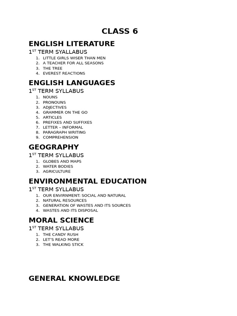 Class-Vi Syllabus | PDF