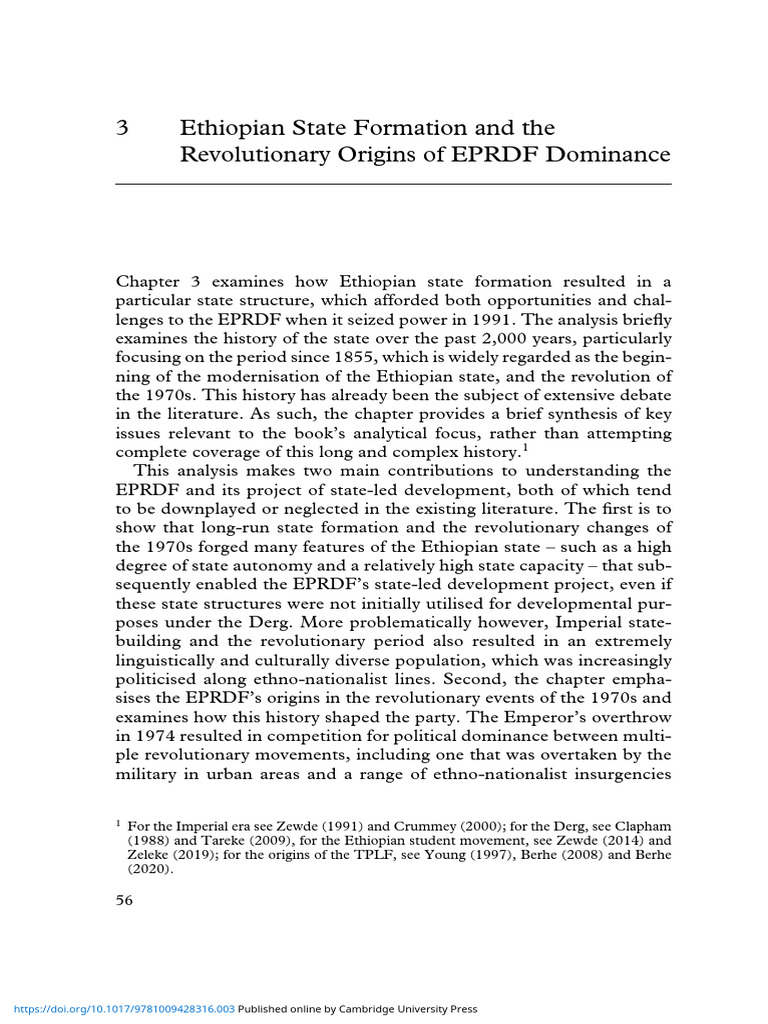 Ethiopian State Formation and The Revolutionary Origins of Eprdf ...