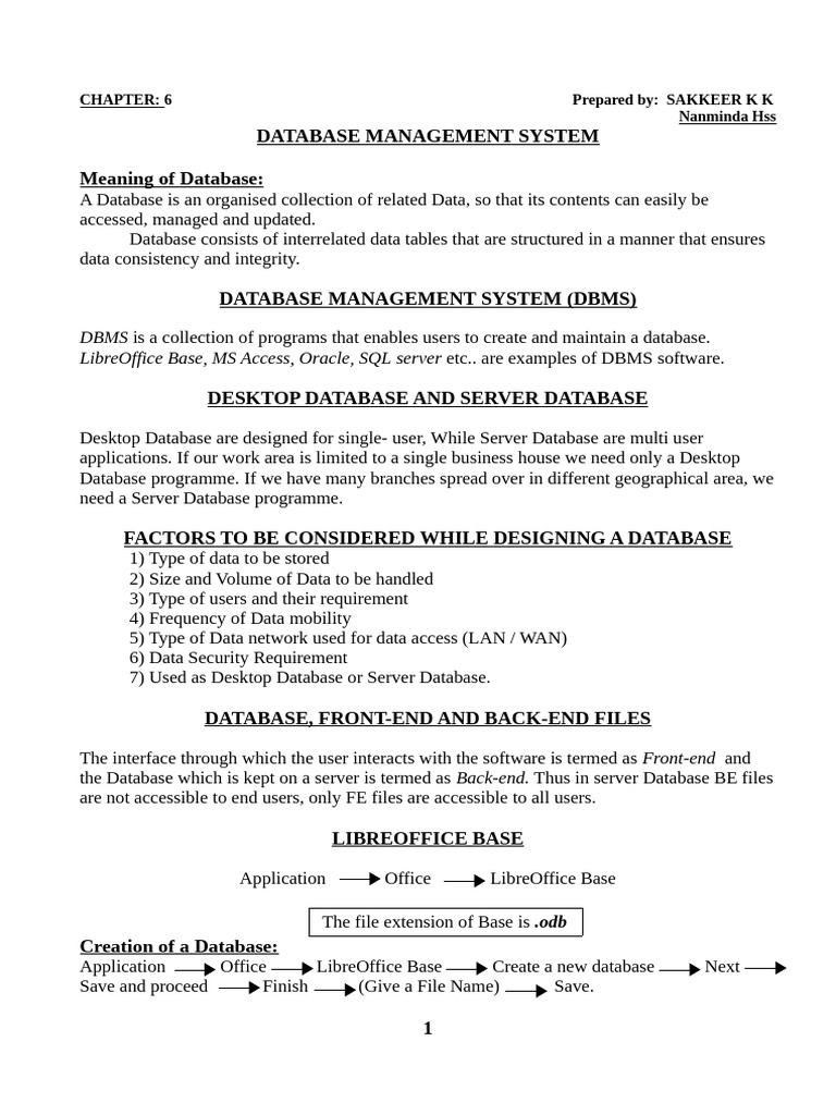CH 6 Database Class Notes | PDF
