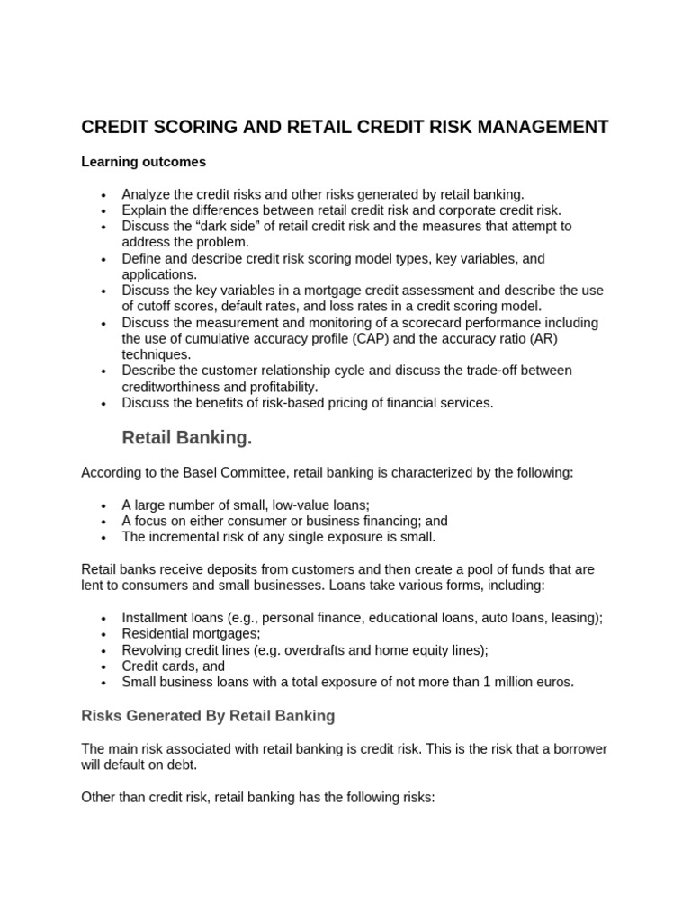 Credit Scoring & Retail Credit Risk Management | PDF