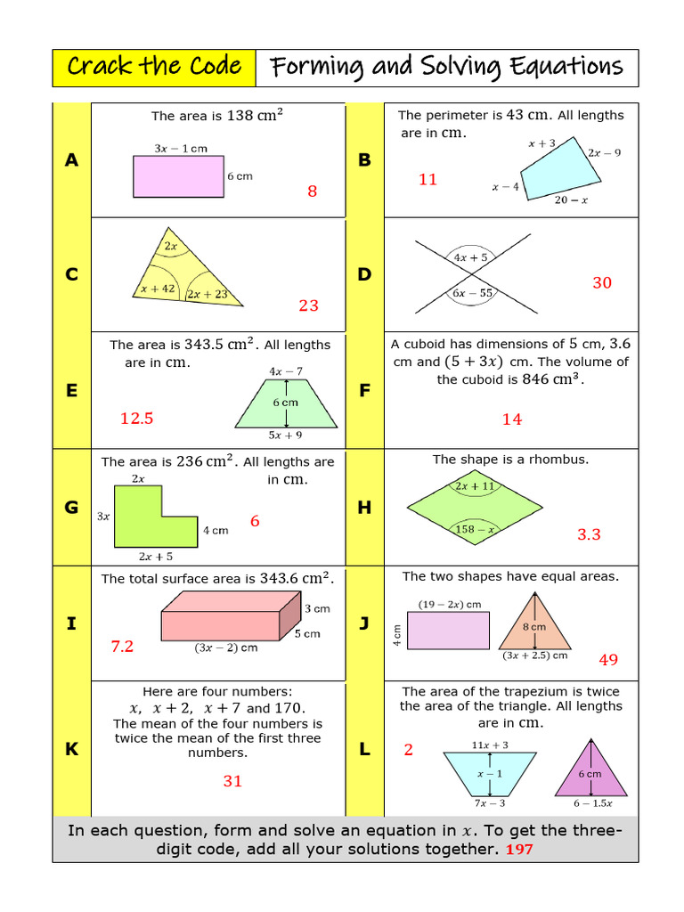 Forming and Solving Equations Crack The Code Answers | PDF